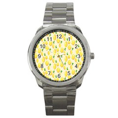 Pattern Template Lemons Yellow Sport Metal Watch by Nexatart