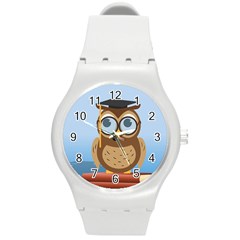 Read Owl Book Owl Glasses Read Round Plastic Sport Watch (m) by Nexatart