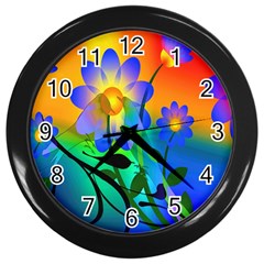 Abstract Flowers Bird Artwork Wall Clocks (black) by Nexatart