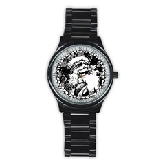 Santa Claus Christmas Holly Stainless Steel Round Watch by Nexatart