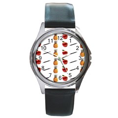 Ppap Pen Pineapple Apple Pen Round Metal Watch by Nexatart