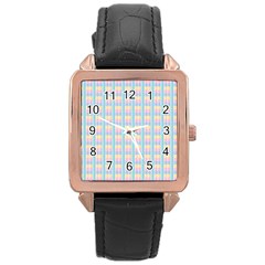 Grid Squares Texture Pattern Rose Gold Leather Watch  by Nexatart