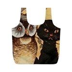 Owl And Black Cat Full Print Recycle Bags (M)  Front