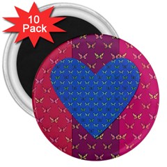 Butterfly Heart Pattern 3  Magnets (10 Pack)  by Nexatart