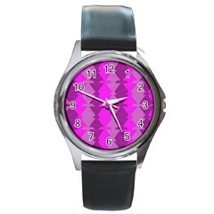 Fabric Textile Design Purple Pink Round Metal Watch by Nexatart