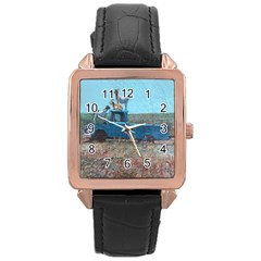 Goats On A Pickup Truck Rose Gold Leather Watch  by digitaldivadesigns