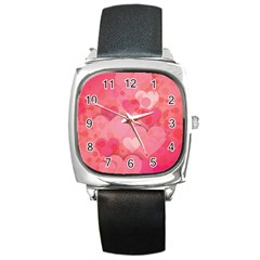 Hearts Pink Background Square Metal Watch by Amaryn4rt