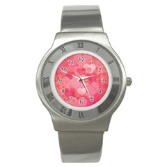 Hearts Pink Background Stainless Steel Watch by Amaryn4rt