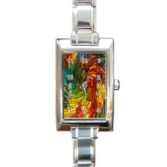 Stained Glass Patterns Colorful Rectangle Italian Charm Watch by Amaryn4rt