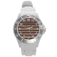 Ethnic Pattern Vector Round Plastic Sport Watch (l) by Amaryn4rt