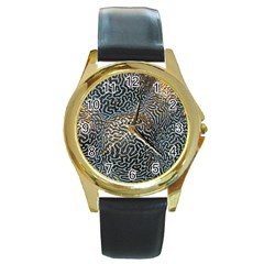 Coral Pattern Round Gold Metal Watch by Amaryn4rt