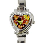 3d Red Abstract Fern Leaf Pattern Heart Italian Charm Watch Front