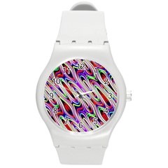 Multi Color Wave Abstract Pattern Round Plastic Sport Watch (m) by Simbadda