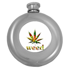 Marijuana Leaf Bright Graphic Round Hip Flask (5 Oz) by Simbadda