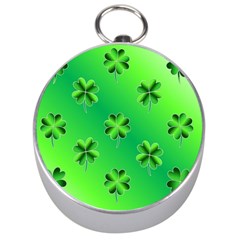 Shamrock Green Pattern Design Silver Compasses by Simbadda