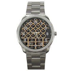 Black And Gold Buttons And Bars Depicting The Signs Of The Astrology Symbols Sport Metal Watch by Amaryn4rt