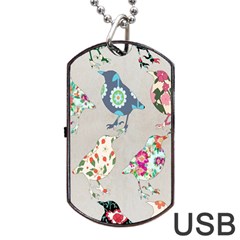 Birds Floral Pattern Wallpaper Dog Tag Usb Flash (two Sides) by Amaryn4rt