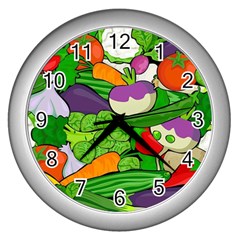 Vegetables  Wall Clocks (silver)  by Valentinaart