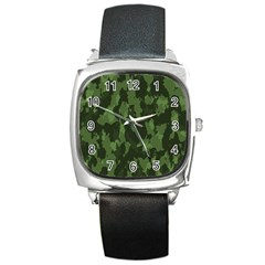 Camouflage Green Army Texture Square Metal Watch by Simbadda