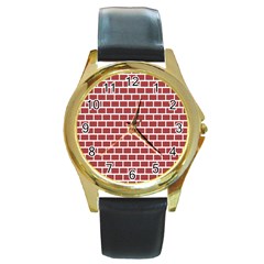 Brick Line Red White Round Gold Metal Watch by Mariart