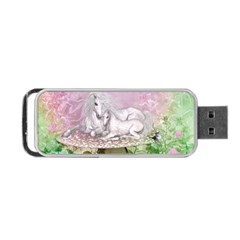 Wonderful Unicorn With Foal On A Mushroom Portable Usb Flash (one Side) by FantasyWorld7