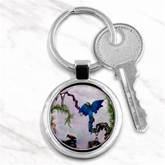 Wonderful Blue Parrot In A Fantasy World Key Chains (round)  by FantasyWorld7