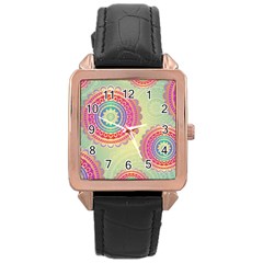 Abstract Geometric Wheels Pattern Rose Gold Leather Watch  by LovelyDesigns4U