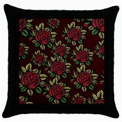 A Red Rose Tiling Pattern Throw Pillow Case (black) by Nexatart