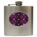 Flower Butterfly Gold Purple Heart Love Hip Flask (6 oz) Front