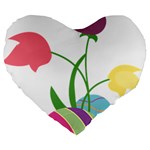 Eggs Three Tulips Flower Floral Rainbow Large 19  Premium Heart Shape Cushions Front