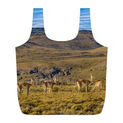 Group Of Vicunas At Patagonian Landscape, Argentina Full Print Recycle Bags (l)  by dflcprints