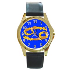 Illustrated 69 Blue Yellow Star Zodiac Round Gold Metal Watch by Mariart