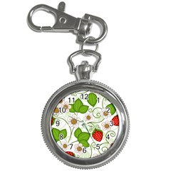 Strawberry Fruit Leaf Flower Floral Star Green Red White Key Chain Watches by Mariart