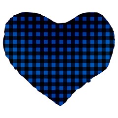 Lumberjack Fabric Pattern Blue Black Large 19  Premium Heart Shape Cushions by EDDArt