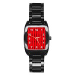 Red White Black Hole Polka Circle Stainless Steel Barrel Watch Front