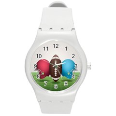 Helmet Ball Football America Sport Red Brown Blue Green Round Plastic Sport Watch (m) by Mariart