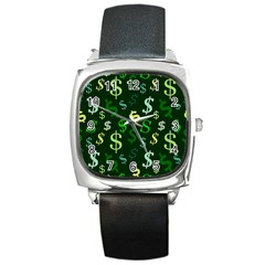 Money Us Dollar Green Square Metal Watch by Mariart