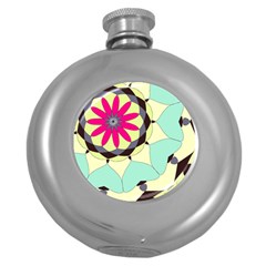 Pink Flower Round Hip Flask (5 Oz) by digitaldivadesigns