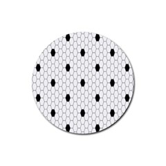 Black White Hexagon Dots Rubber Round Coaster (4 Pack) 