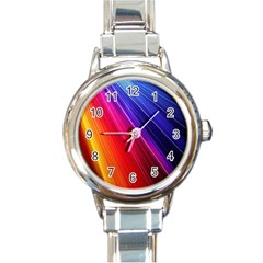 Multicolor Light Beam Line Rainbow Red Blue Orange Gold Purple Pink Round Italian Charm Watch