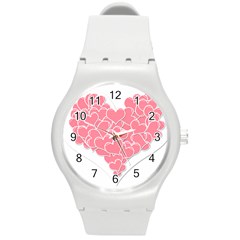 Heart Stripes Symbol Striped Round Plastic Sport Watch (m) by Nexatart