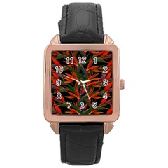 Bird Of Paradise Rose Gold Leather Watch  by Valentinaart