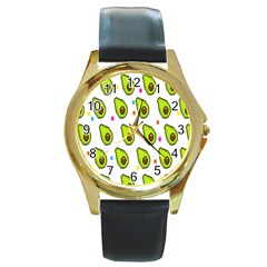 Avocado Seeds Green Fruit Plaid Round Gold Metal Watch by Mariart