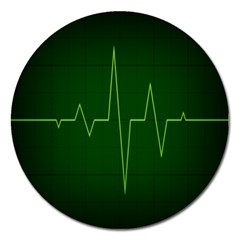 Heart Rate Green Line Light Healty Magnet 5  (round) by Mariart