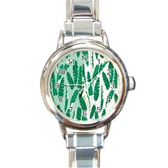 Banana Leaf Green Polka Dots Round Italian Charm Watch