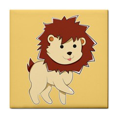 Happy Cartoon Baby Lion Tile Coasters by Catifornia