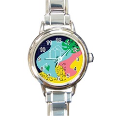 Behance Feelings Beauty Waves Blue Yellow Pink Green Leaf Round Italian Charm Watch by Mariart