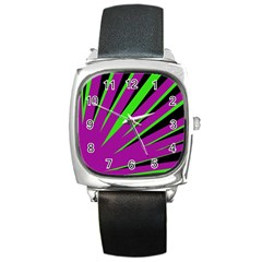 Rays Light Chevron Purple Green Black Square Metal Watch by Mariart