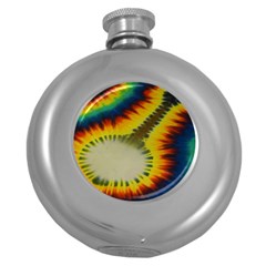 Red Blue Yellow Green Medium Rainbow Tie Dye Kaleidoscope Opaque Color Round Hip Flask (5 Oz) by Mariart