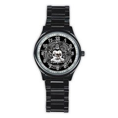 Ornate Buddha Stainless Steel Round Watch by Valentinaart